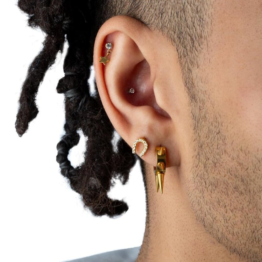 Stainless Steel Hoop Earrings Multi 6mm Spike Lined Huggie Pair Jewelry - Picture 3 of 8